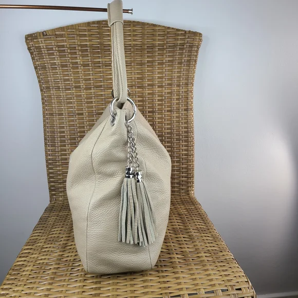 Borse In Pelle Cream Soft Pebbled Leather Shoulder Tote Bag Purse Made In Italy - Picture 5 of 16